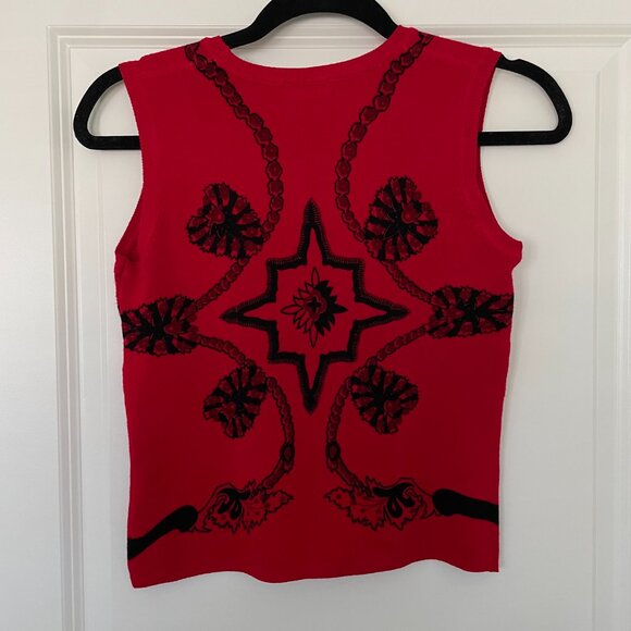 Vintage Elizabeth New York Red Beaded Sweater, Petite Small, Black Bead Applique - Picture 2 of 6